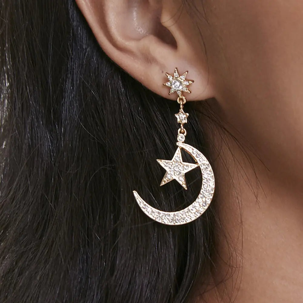 Star and Moon Drop Earrings