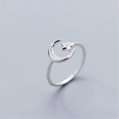 Sterling Silver Moon Star Ring