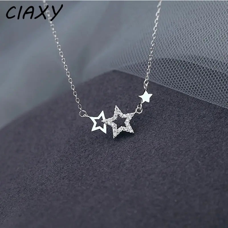 CIAXY Silver Color Inlaid Zircon Star Necklaces