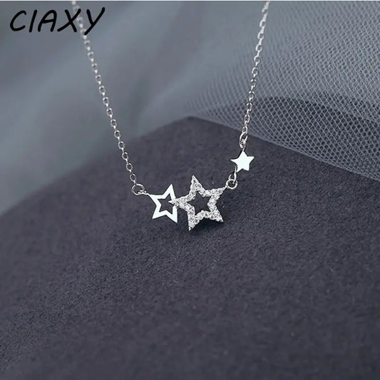 CIAXY Silver Color Inlaid Zircon Star Necklaces