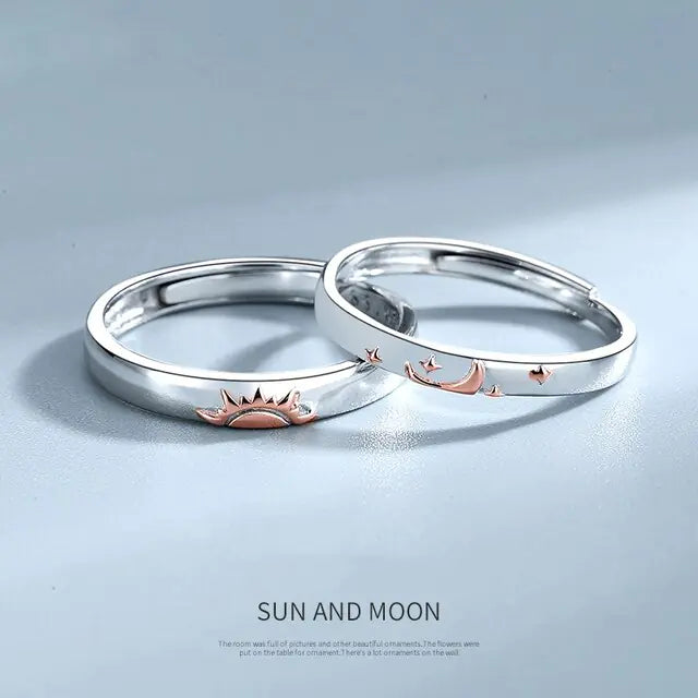 JWER Blue Drop Glaze Sun Moon Couple Rings