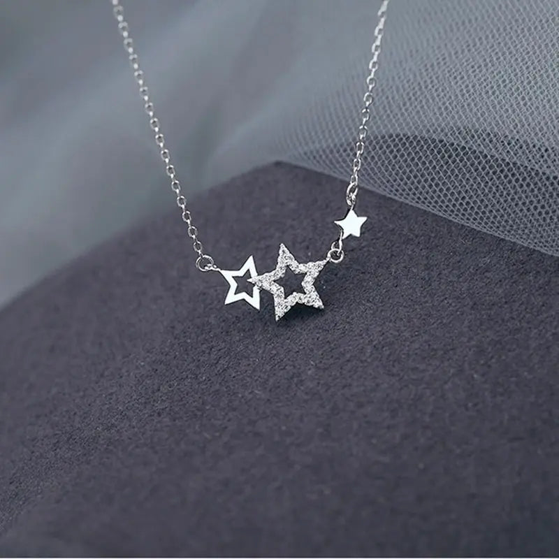 CIAXY Silver Color Inlaid Zircon Star Necklaces