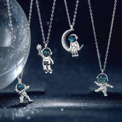 YIZIZAI Spaceman Pendant Couple Necklaces Sci-Fi Planet Galaxy Astronaut Series Necklace For Women Men Silver Color Jewelry Gift