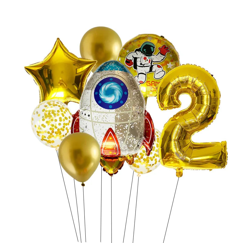 Outer Space 0-9 Number Balloon Kit Astronaut Spaceman Rocket Foil Globos For Boy Kids Galaxy Theme Birthday Party Decor Supplies