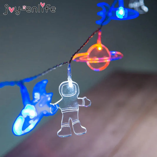 Outer Space Party LED Lights Astronaut Rocket Mars Spaceship String Light Galaxy Solar System Party Boy First Birthday Supplies