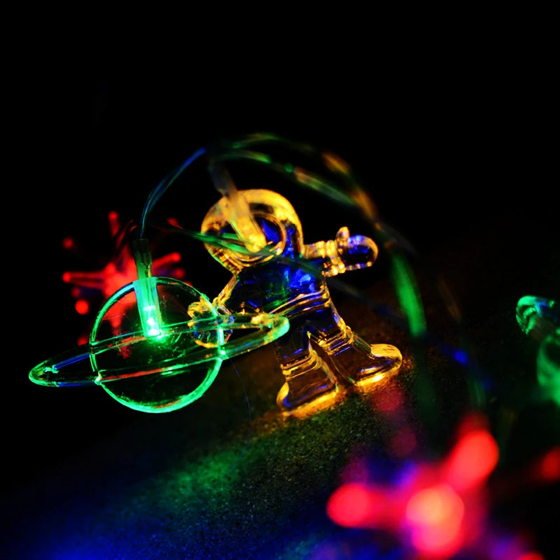 Outer Space Party LED Lights Astronaut Rocket Mars Spaceship String Light Galaxy Solar System Party Boy First Birthday Supplies