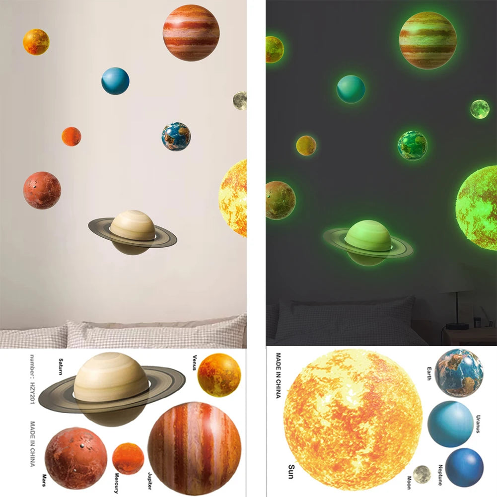 Luminous Astronaut Star Moon Wall Sticker Bedroom Kids Room Home Decoration Wallpaper Glow In The Dark Self-adhesive Decals