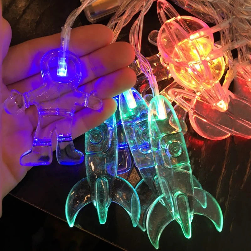 Outer Space Party LED Lights Astronaut Rocket Mars Spaceship String Light Galaxy Solar System Party Boy First Birthday Supplies