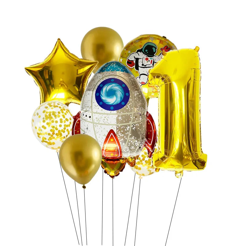 Outer Space 0-9 Number Balloon Kit Astronaut Spaceman Rocket Foil Globos For Boy Kids Galaxy Theme Birthday Party Decor Supplies