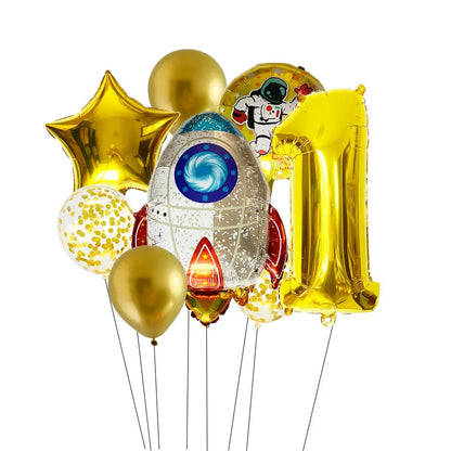 Outer Space 0-9 Number Balloon Kit Astronaut Spaceman Rocket Foil Globos For Boy Kids Galaxy Theme Birthday Party Decor Supplies