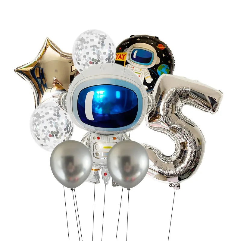 Outer Space 0-9 Number Balloon Kit Astronaut Spaceman Rocket Foil Globos For Boy Kids Galaxy Theme Birthday Party Decor Supplies