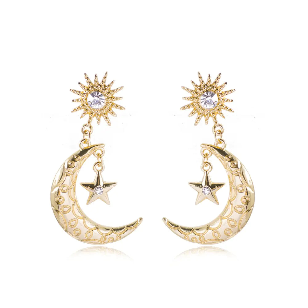 Star and Moon Drop Earrings