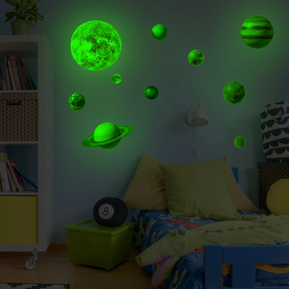 Luminous Astronaut Star Moon Wall Sticker Bedroom Kids Room Home Decoration Wallpaper Glow In The Dark Self-adhesive Decals