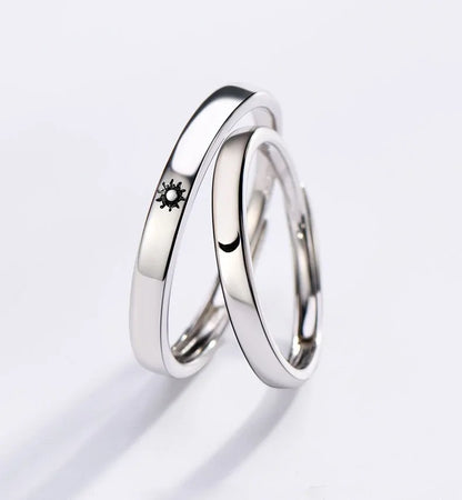 Minimalist Silver Sun Moon Adjustable Ring - Couple Engagement Jewelry