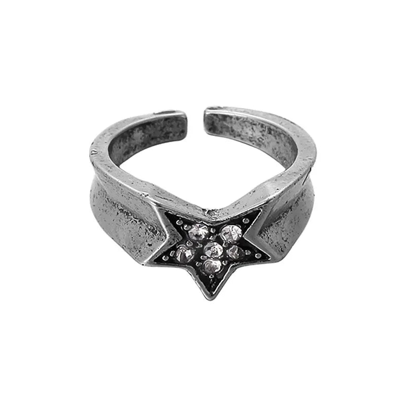 Rhinestone Pentagram Star Ring