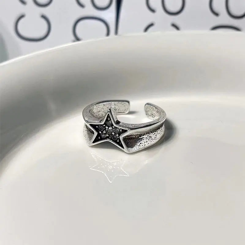 Rhinestone Pentagram Star Ring