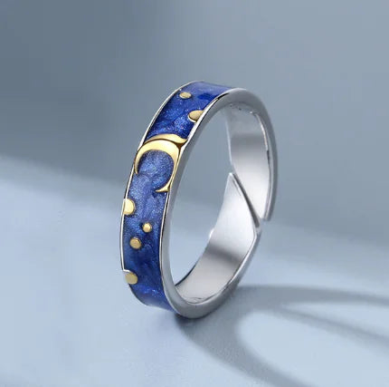 JWER Blue Drop Glaze Sun Moon Couple Rings