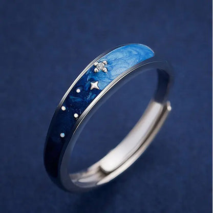 JWER Blue Drop Glaze Sun Moon Couple Rings